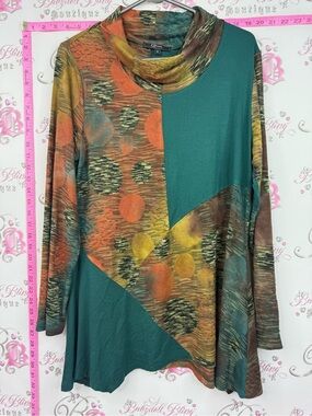 Cativa shirt polka dot patchwork Quinn Mixed-Print Cowl Neck Tunic - Teal Multi